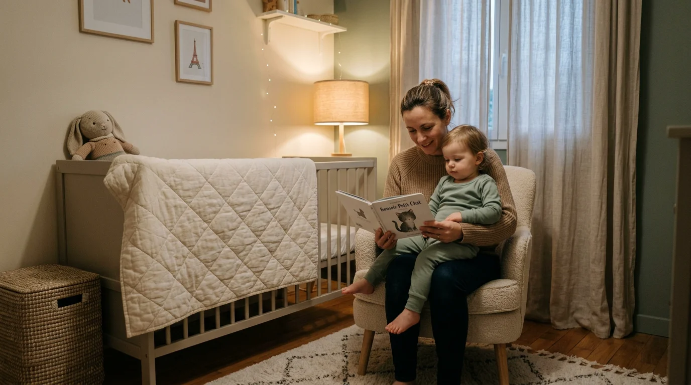 Rituel du coucher apaisant entre un parent et son bébé de 9 mois