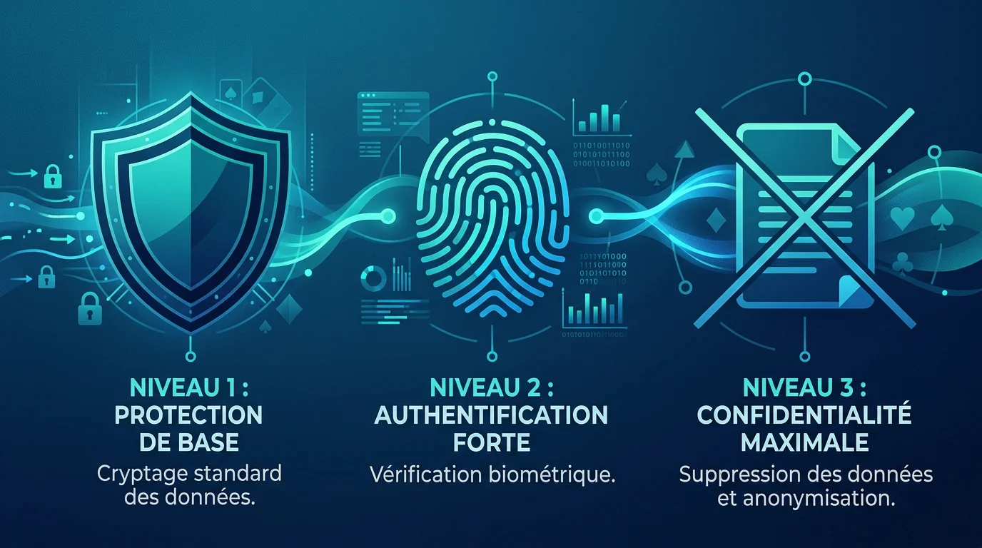 Schéma des trois niveaux de vérification dans un casino sans KYC