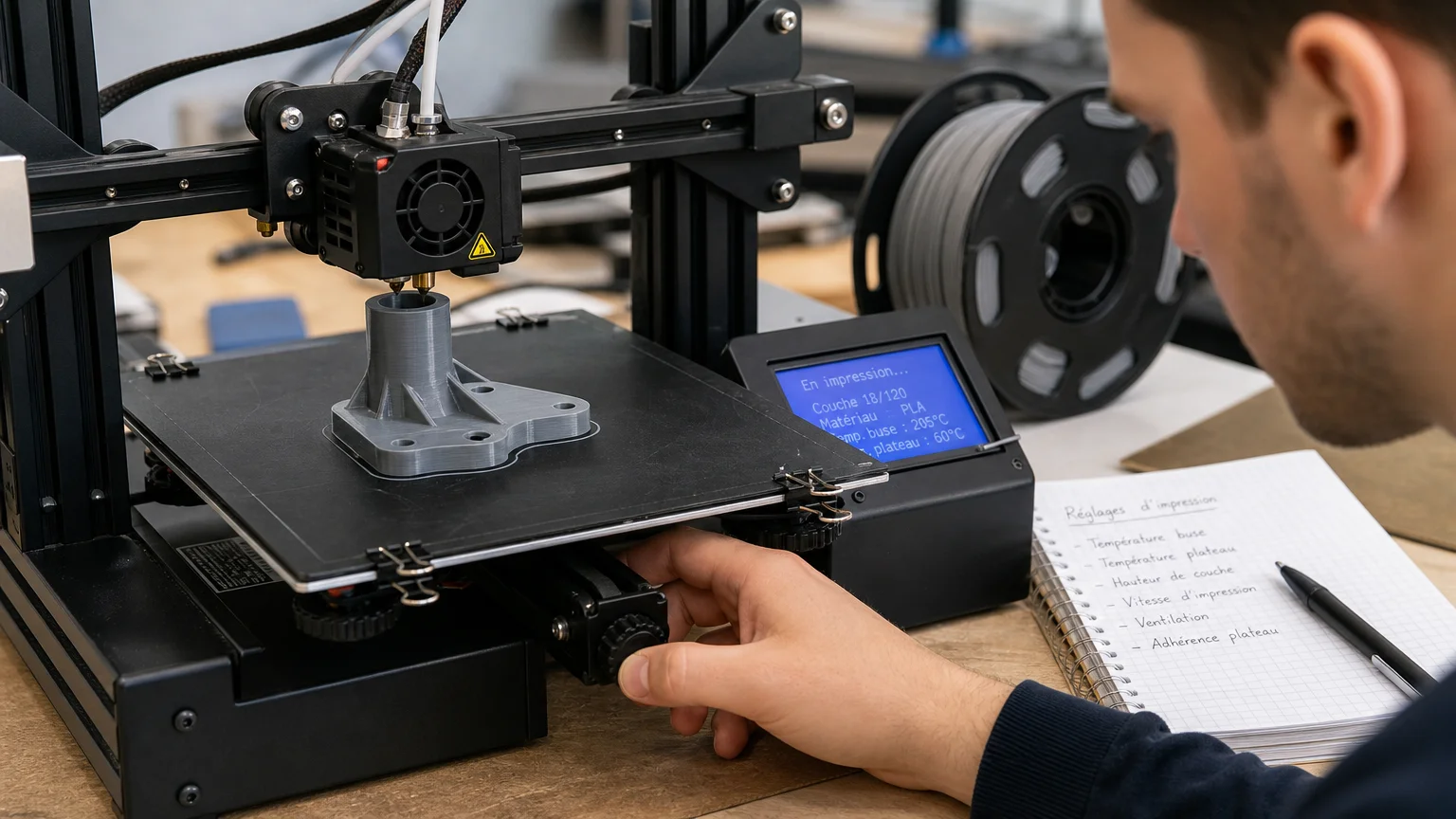 Réglage d’une imprimante 3D pendant une formation pratique