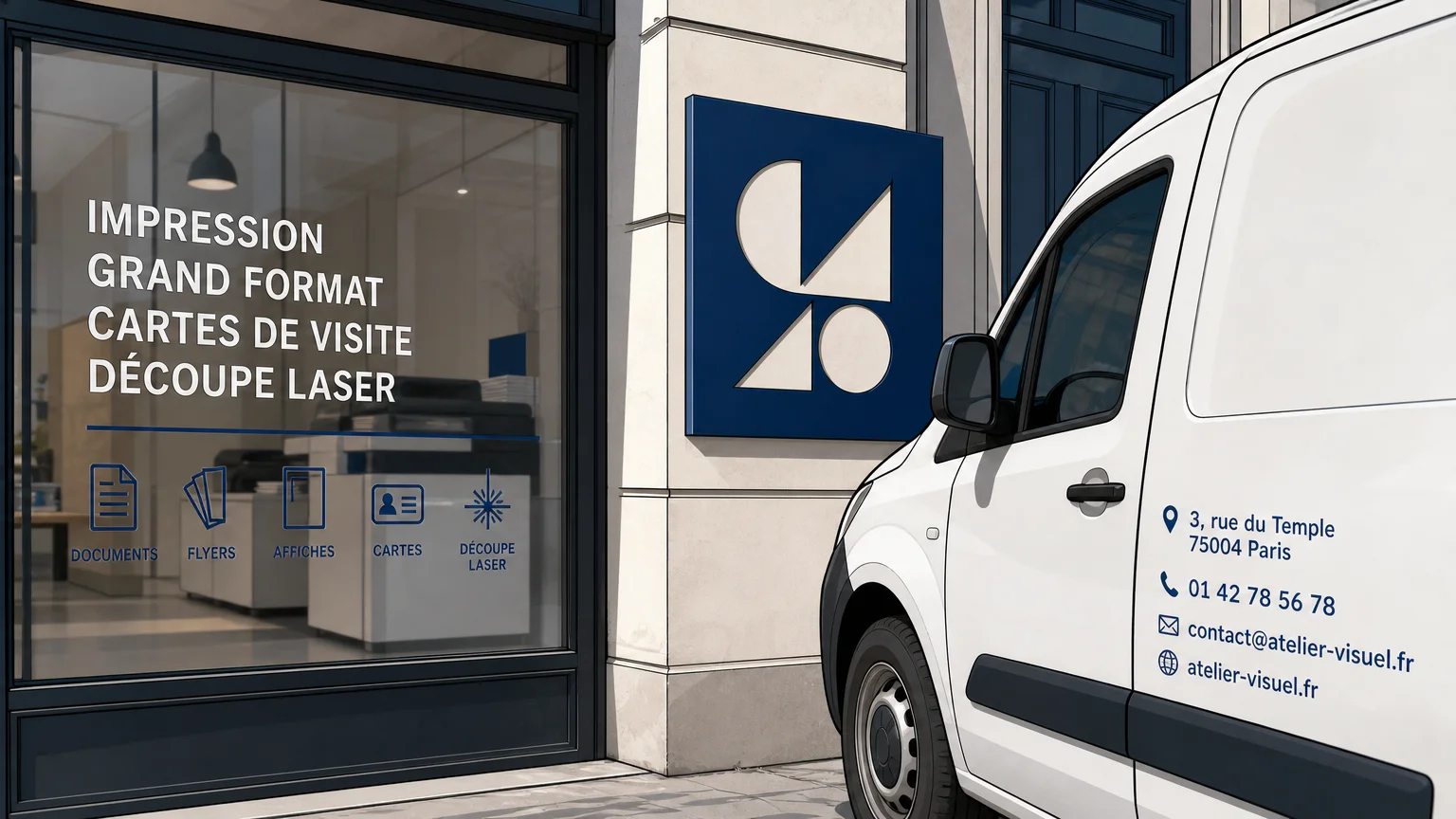 Trois usages du lettrage adhésif sur vitrine, panneau et véhicule