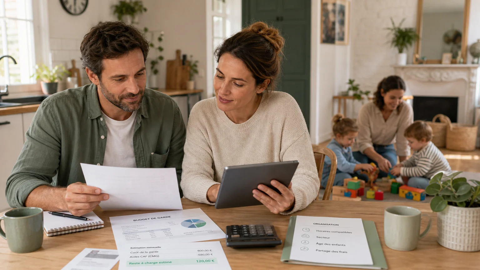 Deux parents comparant le coût de la garde partagée selon l'âge de l'enfant
