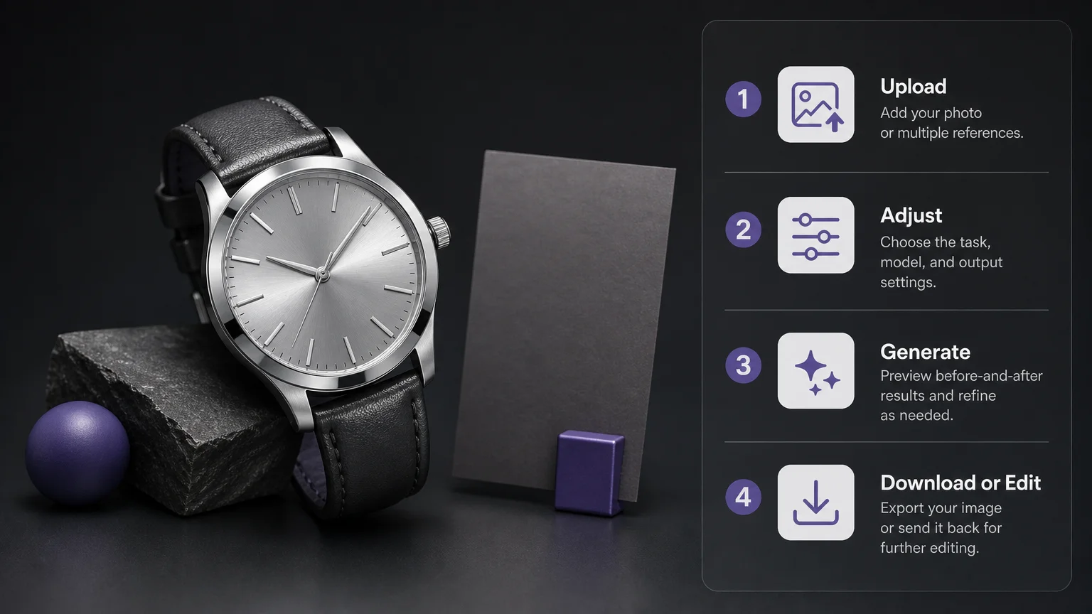 Reflective silver watch displayed against a dark gradient background