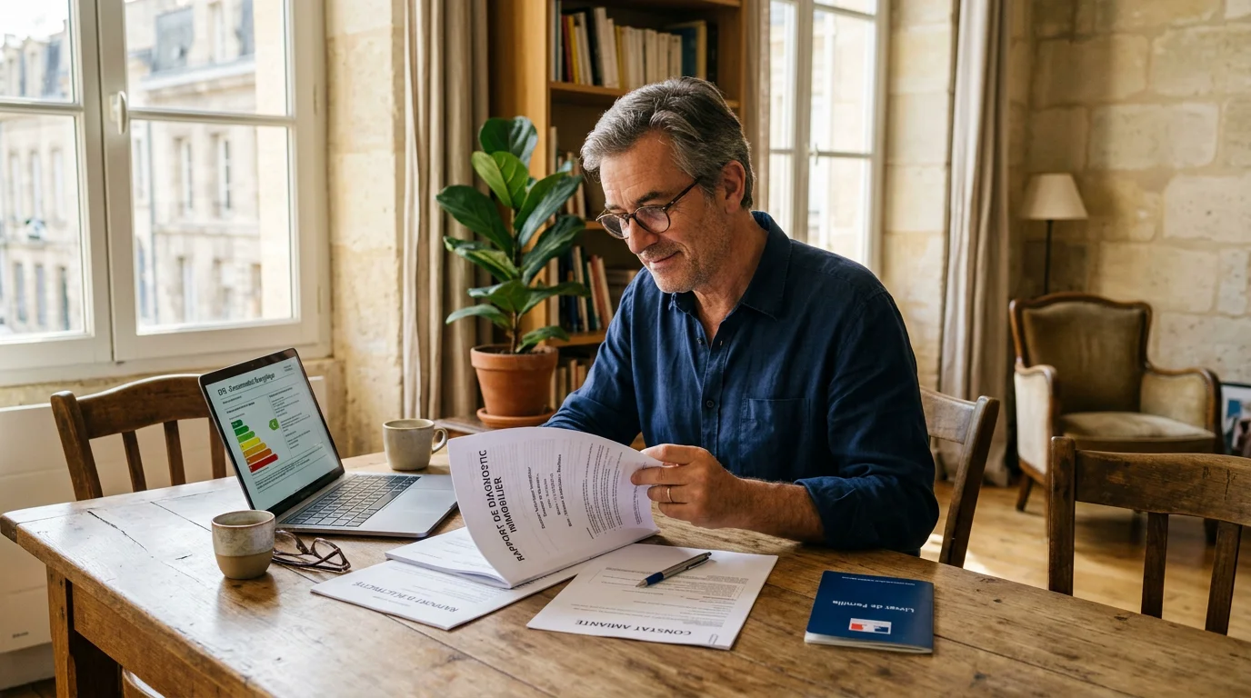 Propriétaire consultant un rapport de diagnostic immobilier