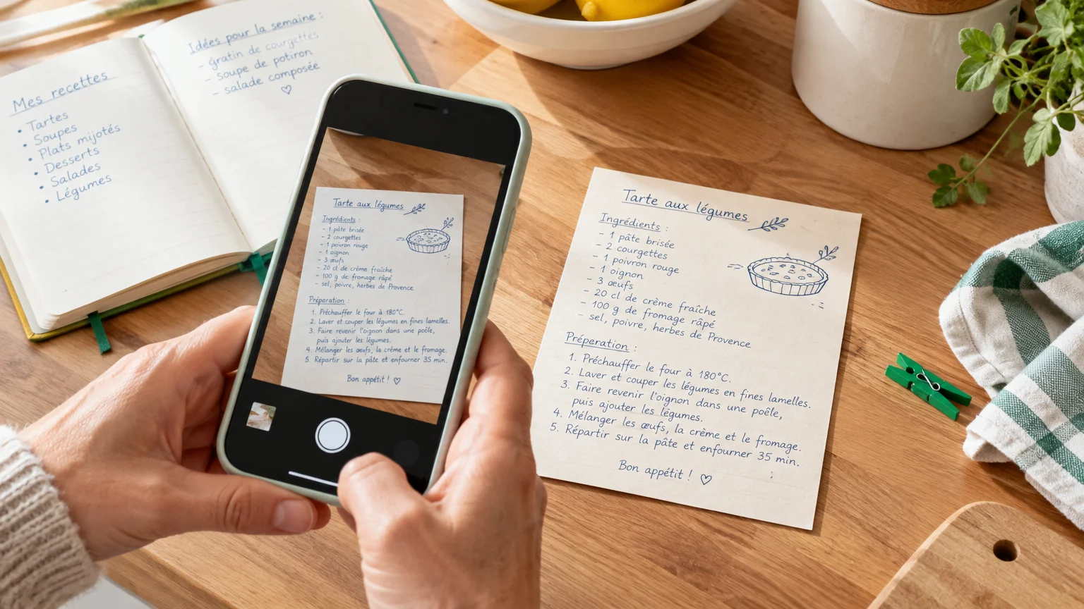 Une recette manuscrite photographiée pour la conserver et la retrouver facilement