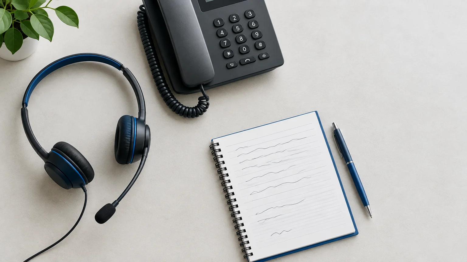Casque téléphonique et notes abstraites illustrant le résumé d’un appel client