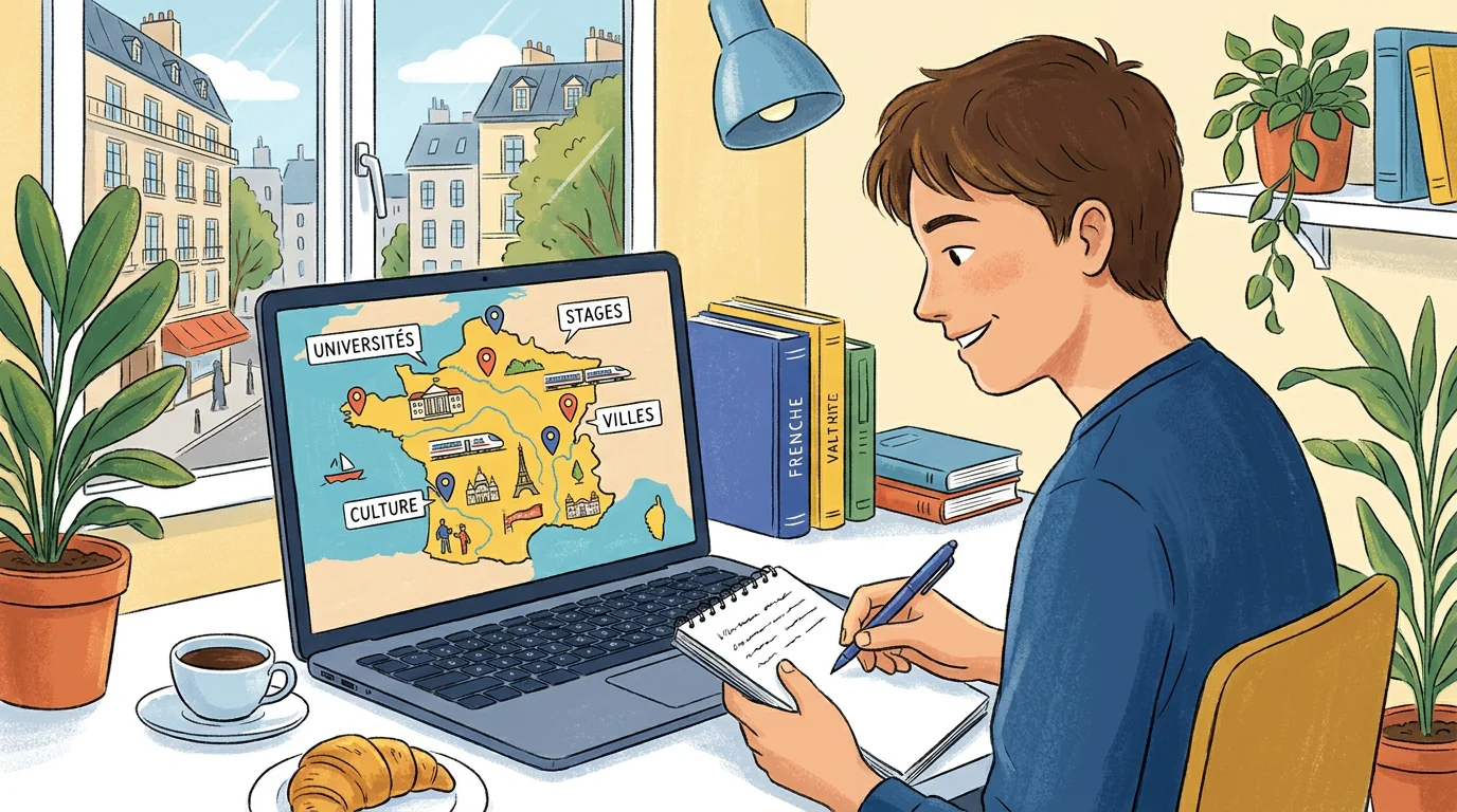 Étudiant recherchant un stage à proximité sur une carte interactive en France