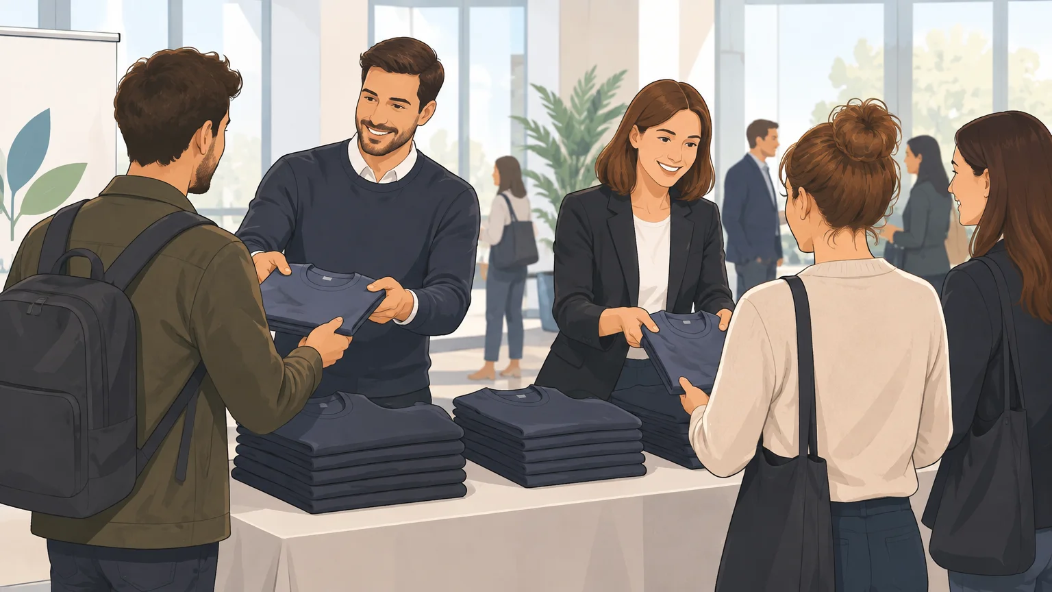 Distribution de tee-shirts unis lors d’un événement professionnel