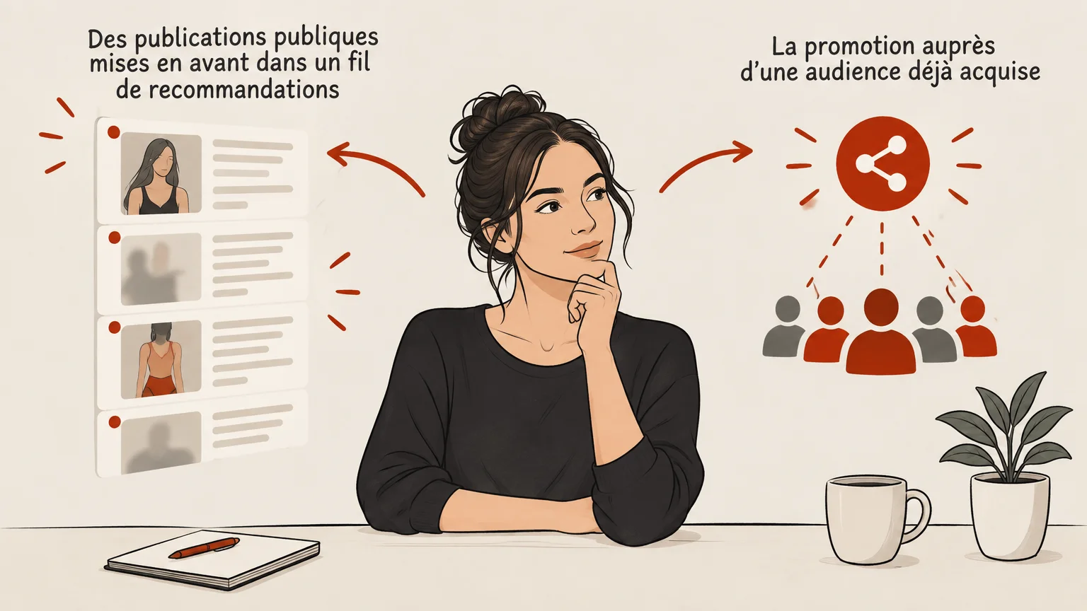 Illustration des voies de découverte et de promotion pour une créatrice