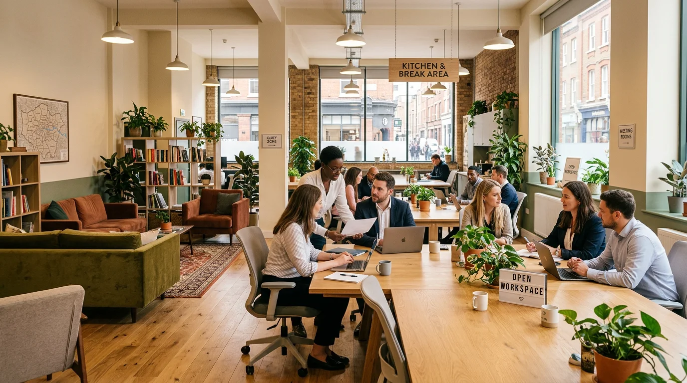 Professionals working together in a modern flexible office space