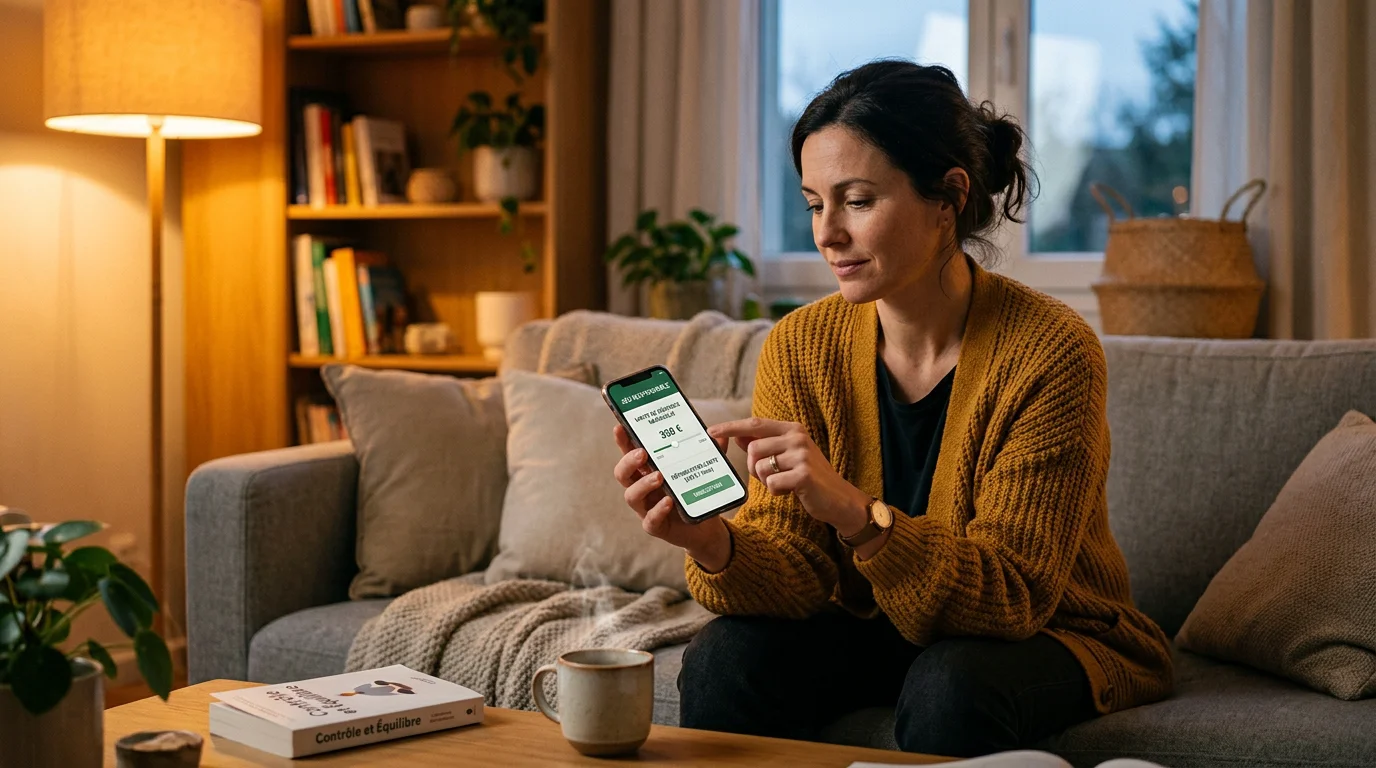 Adulte configurant une limite de dépôt sur son téléphone pour un jeu responsable