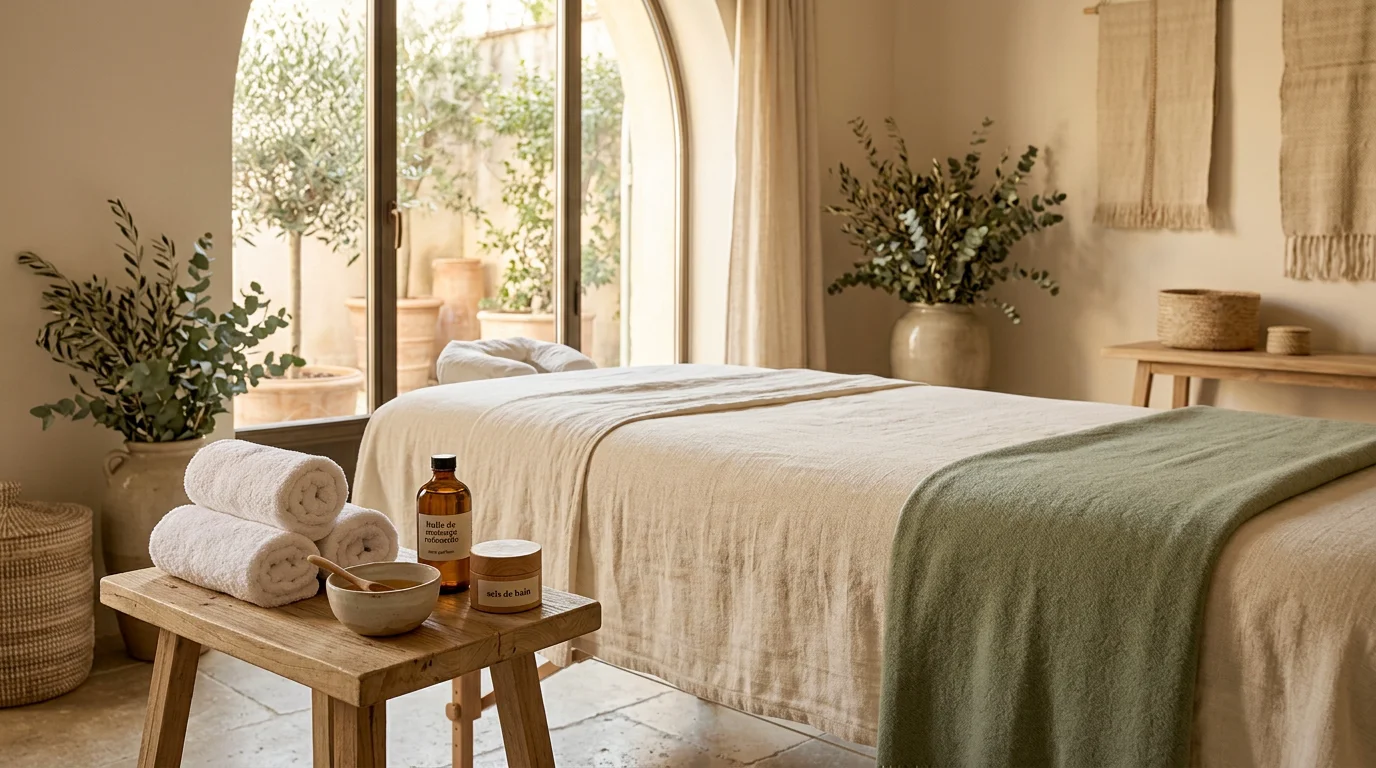 Cabine de massage suédois épurée dans un institut de bien-être
