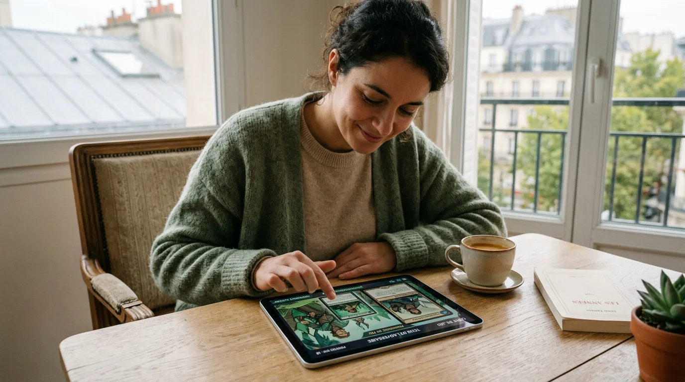Personne s'entraînant au vidéo poker sur tablette dans un cadre calme