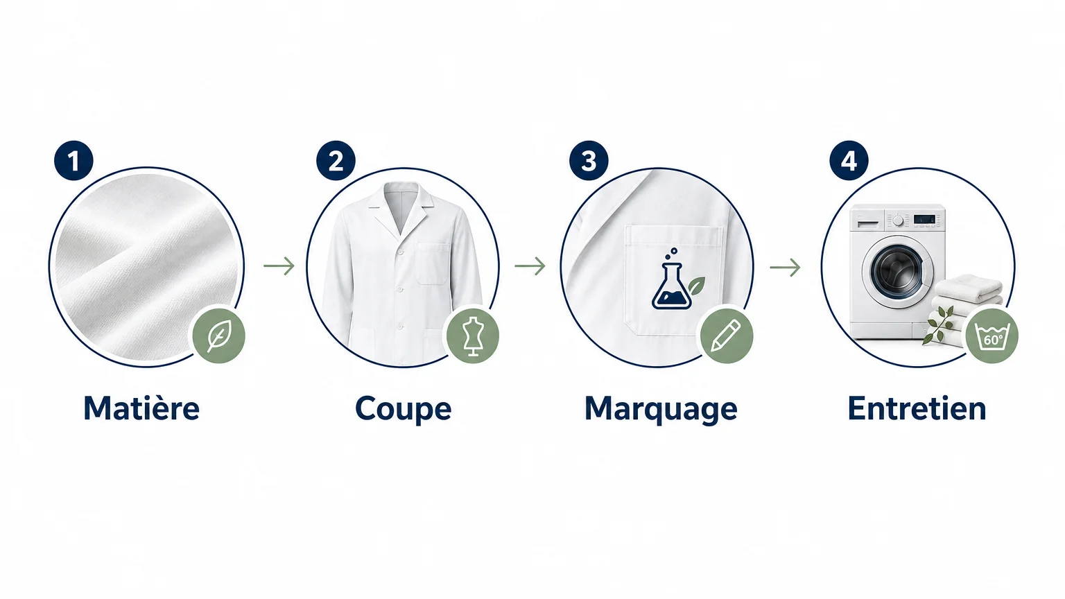 Checklist illustrée des critères pour choisir une blouse de chimie personnalisée