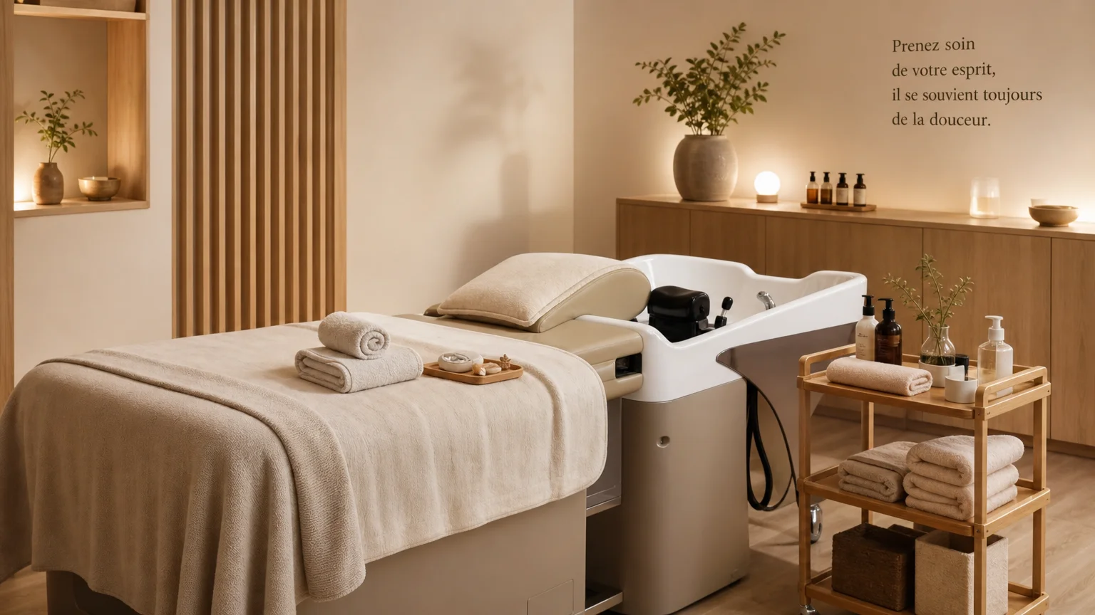 Espace professionnel équipé pour proposer des soins Head Spa