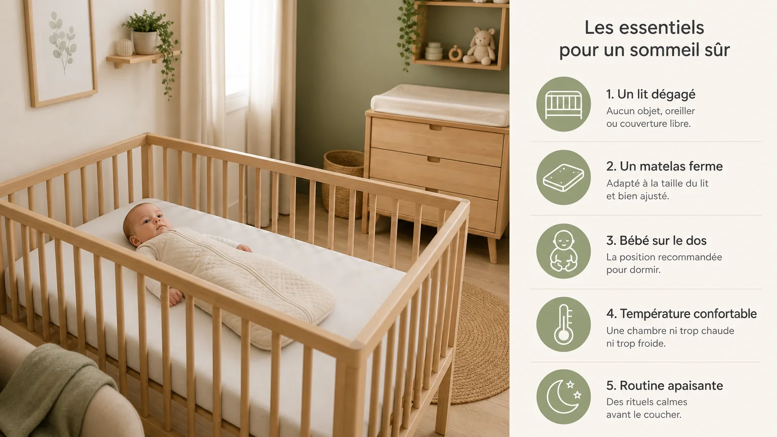 Bébé couché sur le dos dans un lit dégagé et sécurisé