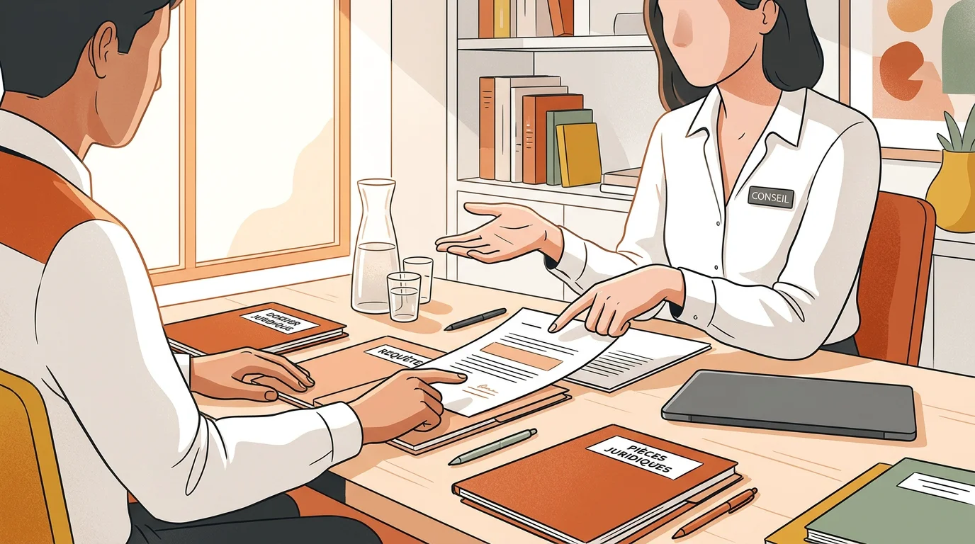 Échange entre une avocate et un client autour d'un dossier de divorce