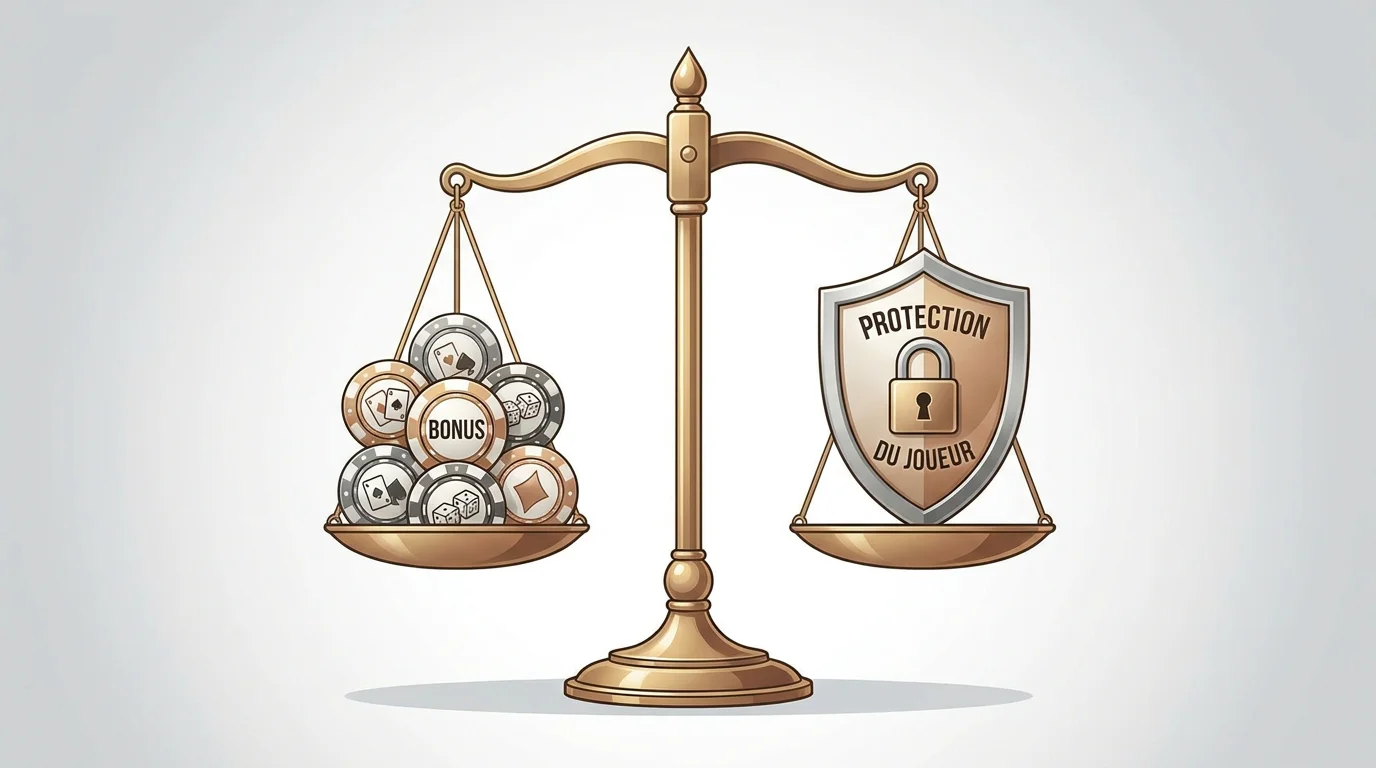 Balance symbolisant l'équilibre entre bonus de casino et sécurité du joueur
