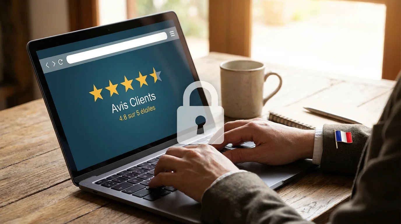 Consultation d'avis clients en ligne pour une armurerie française sur un écran d'ordinateur