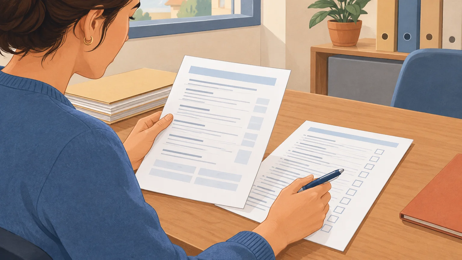 Une personne organise ses documents administratifs pour son installation en Espagne