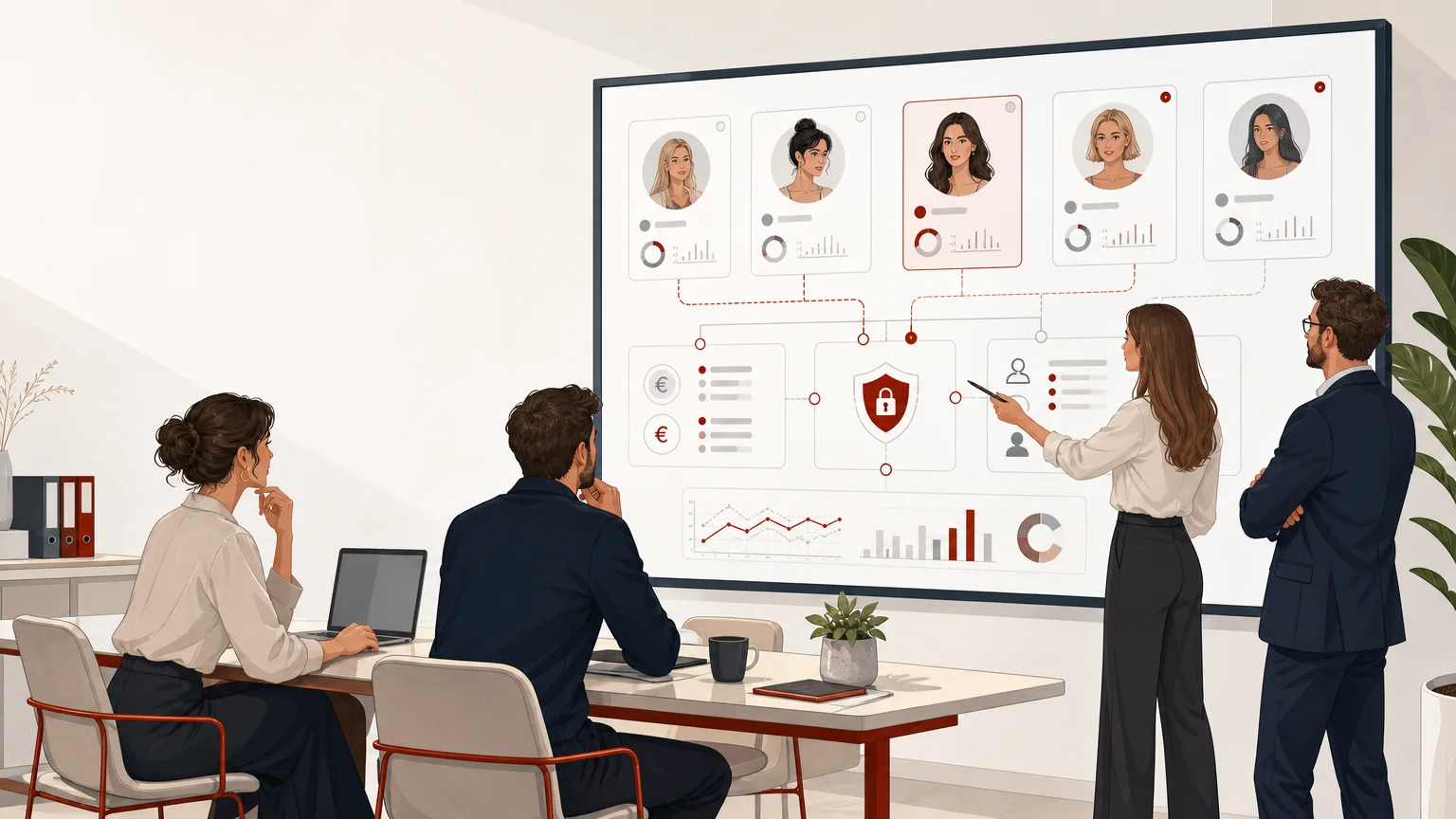 Illustration éditoriale d’une équipe française organisant la gestion de plusieurs créatrices sur une plateforme numérique