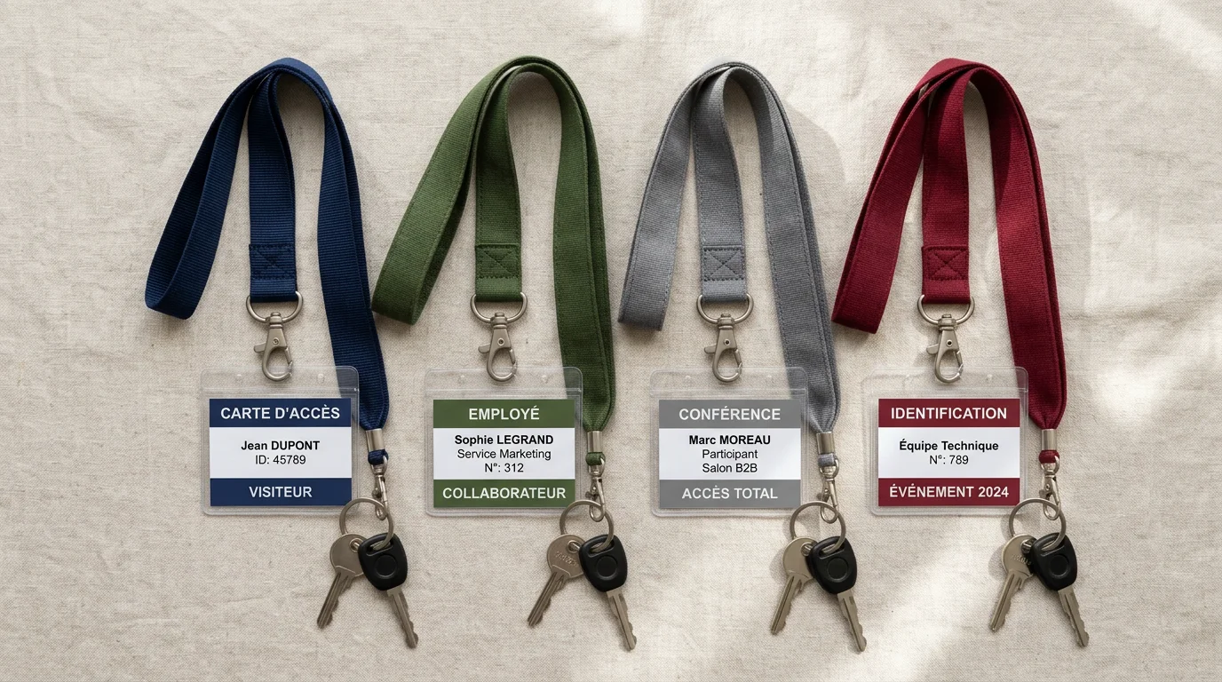 Tours de cou personnalisés de plusieurs couleurs avec mousqueton, porte-badge et clés