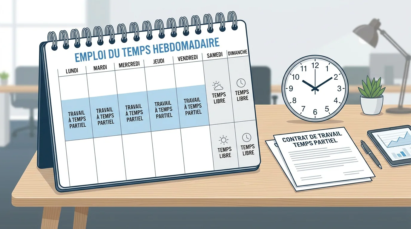 Illustration d'un planning hebdomadaire à temps partiel avec documents de contrat