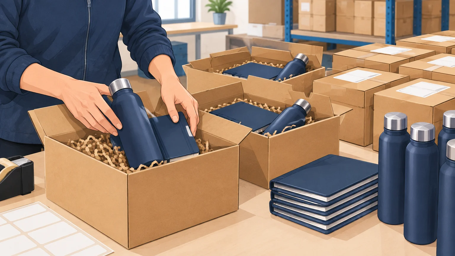 Préparation de colis de cadeaux professionnels pour plusieurs destinataires