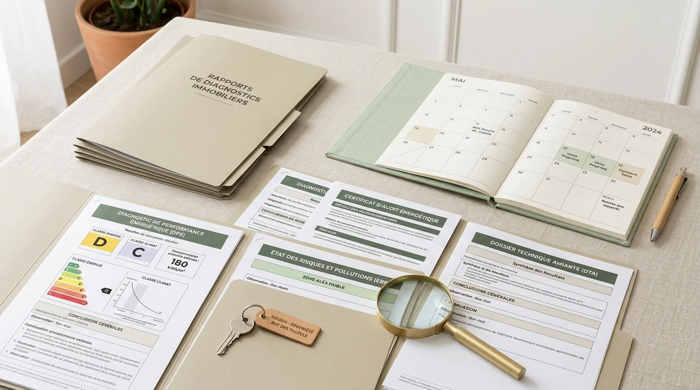 Documents de diagnostics immobiliers classés avec un calendrier de validité