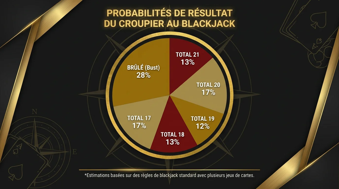 Infographie des probabilités de résultat du croupier au blackjack