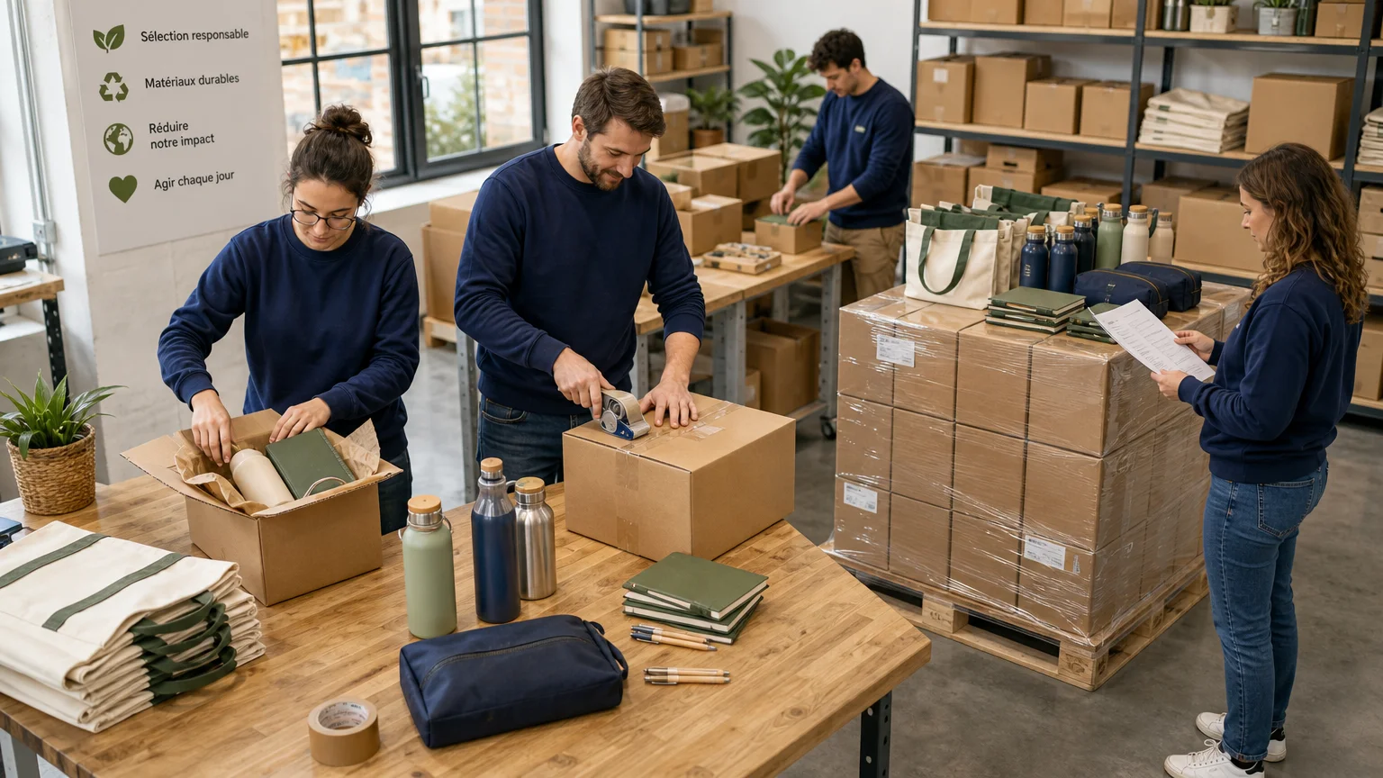 Préparation logistique de colis de goodies responsables en France