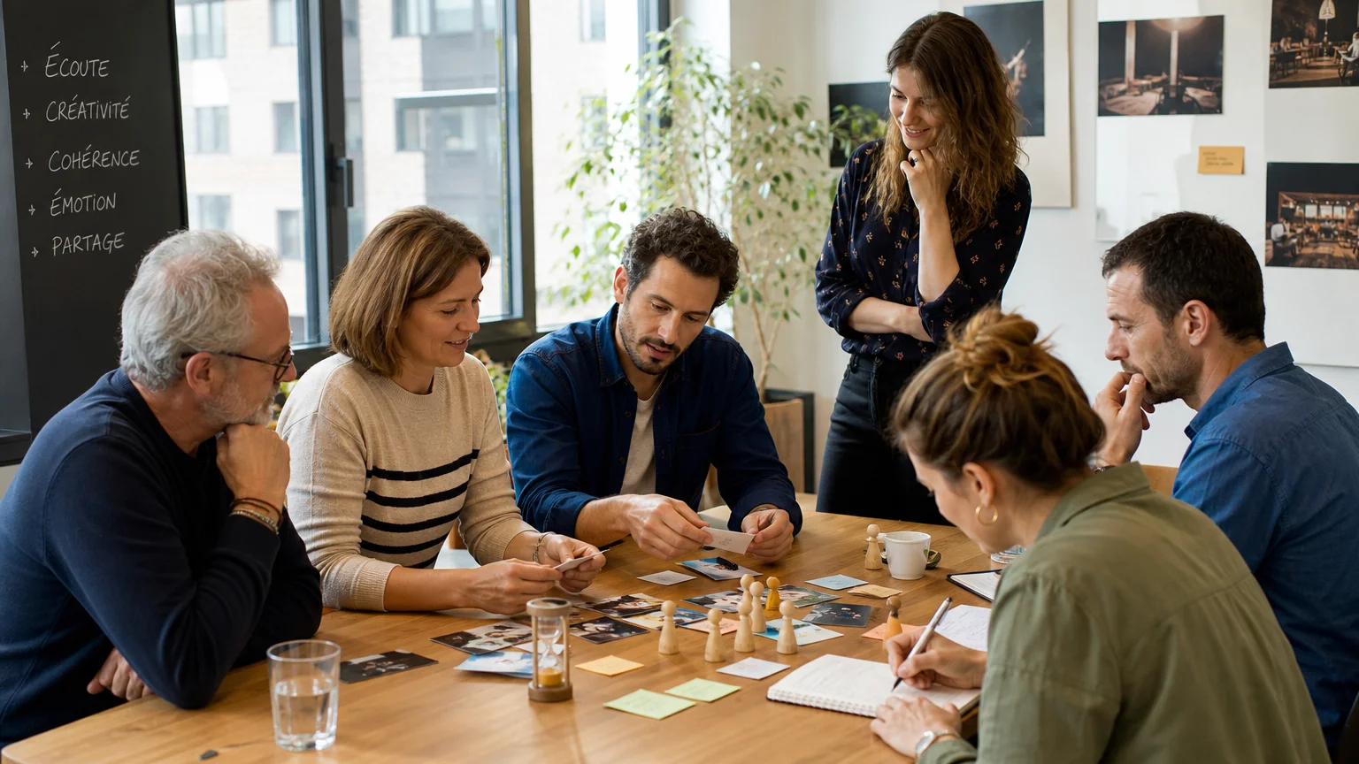 Collègues réunis autour d’un défi collaboratif en entreprise