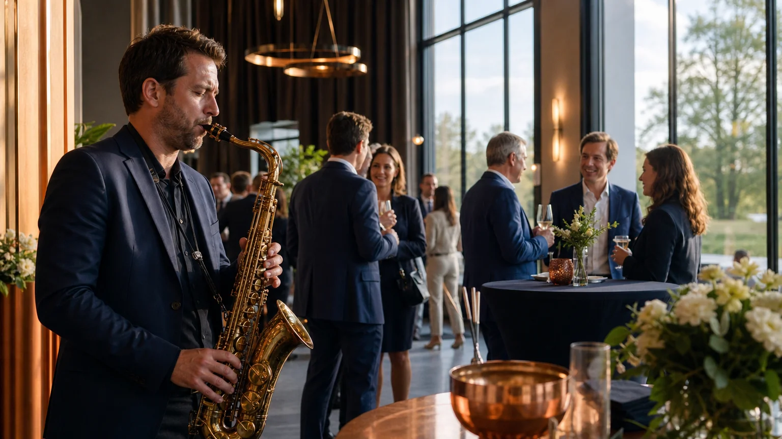 Cocktail d’entreprise animé par un saxophoniste live