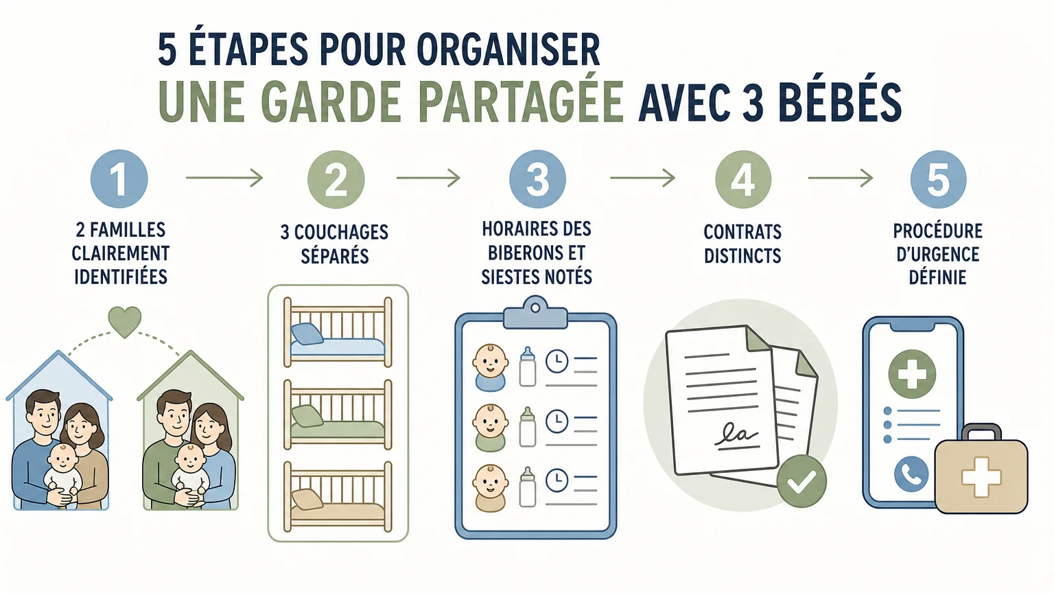 Checklist en 5 étapes pour sécuriser une garde partagée avec 3 bébés