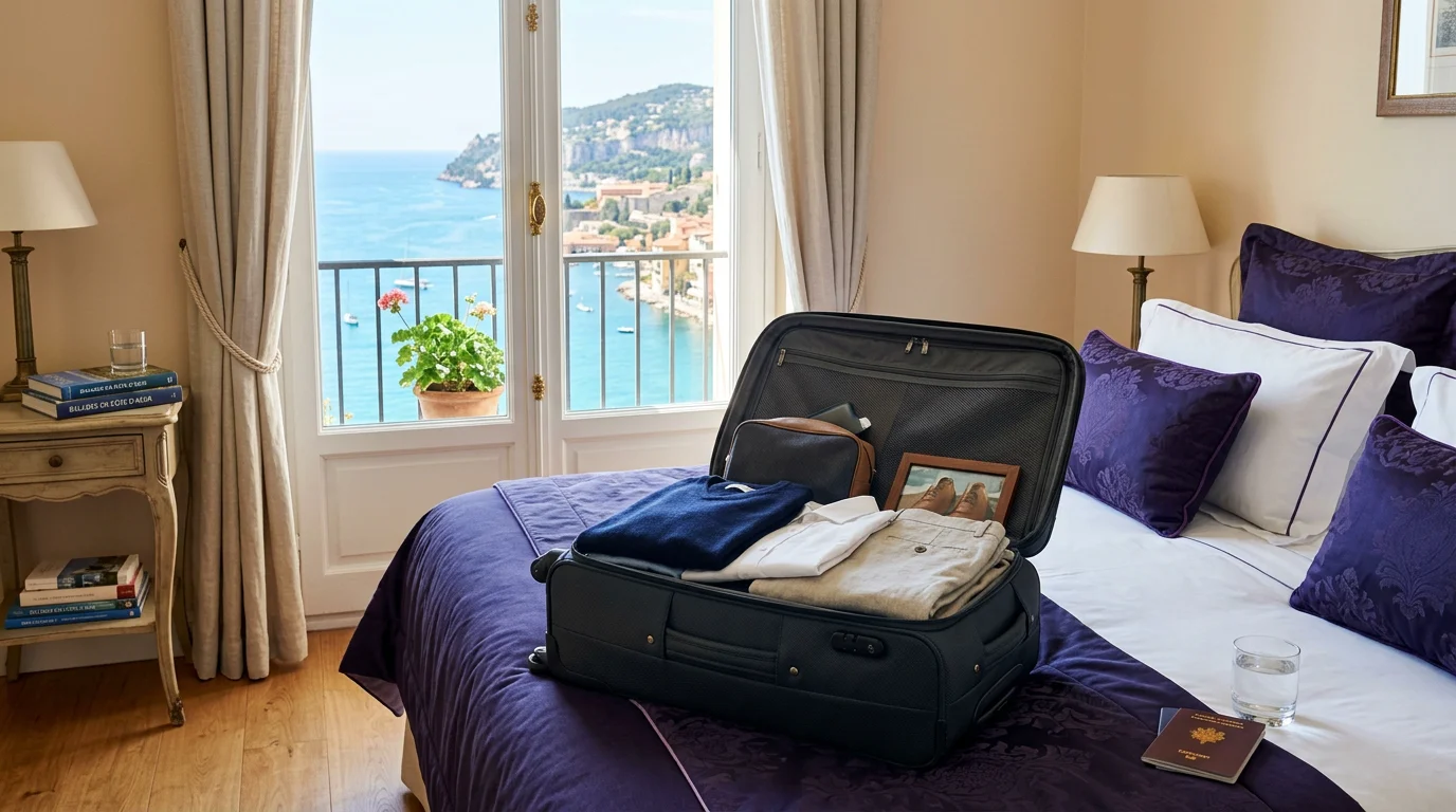 Valise prête pour un départ de dernière minute dans une chambre d'hôtel