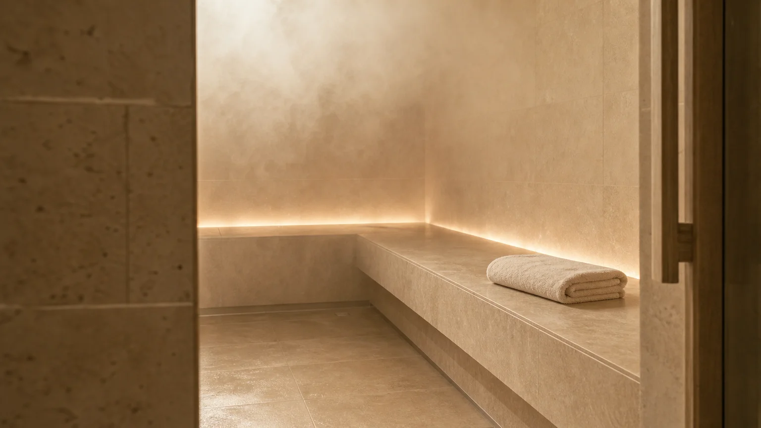 Espace de hammam aux tons naturels pour une pause bien-être