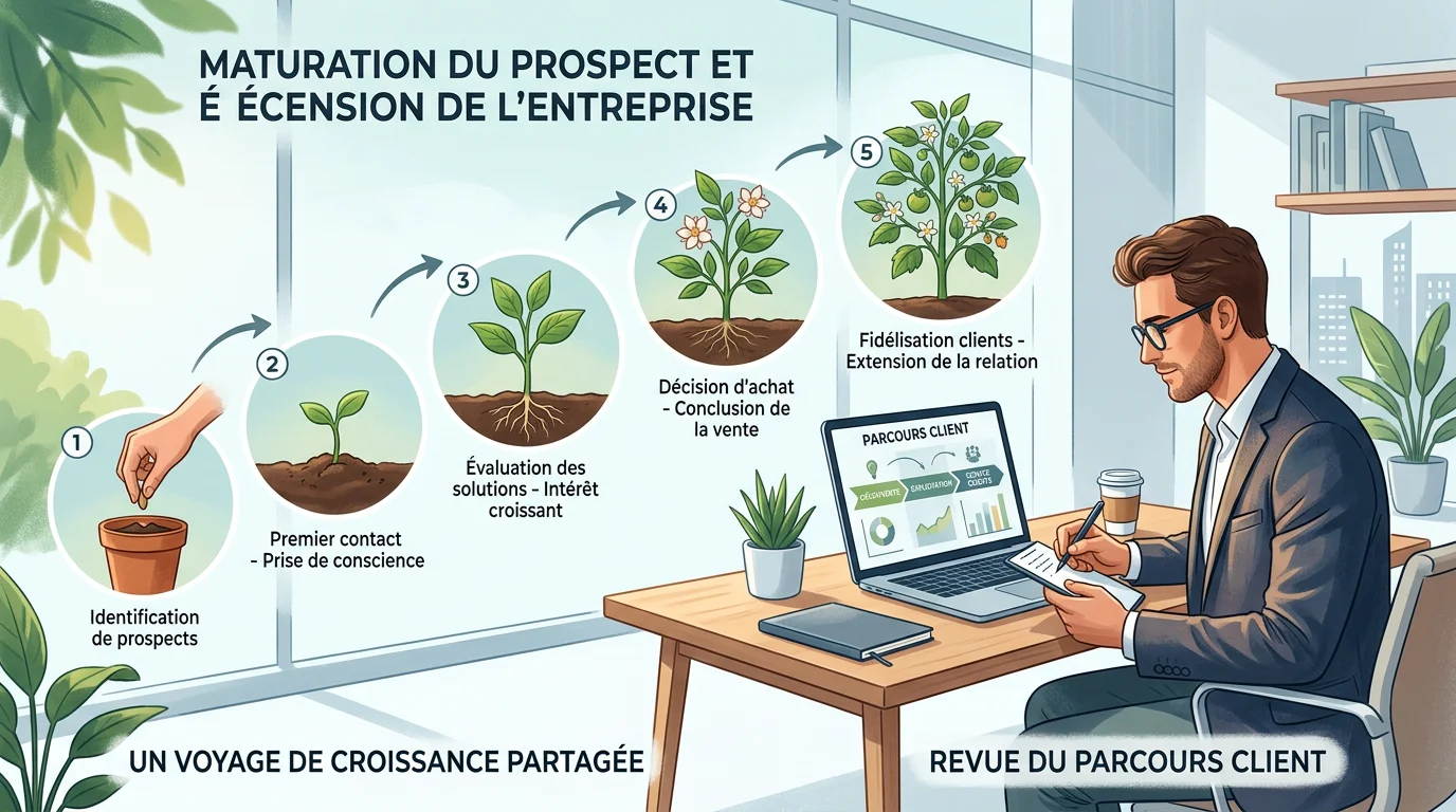 Représentation du processus de maturation d'un prospect en lead nurturing