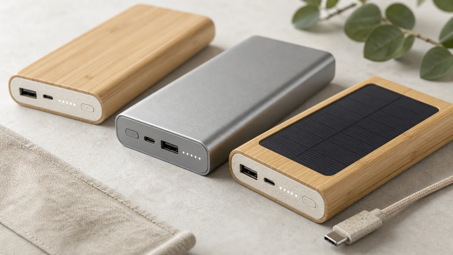 Batteries externes éco-conçues en bambou, aluminium recyclé et solaire