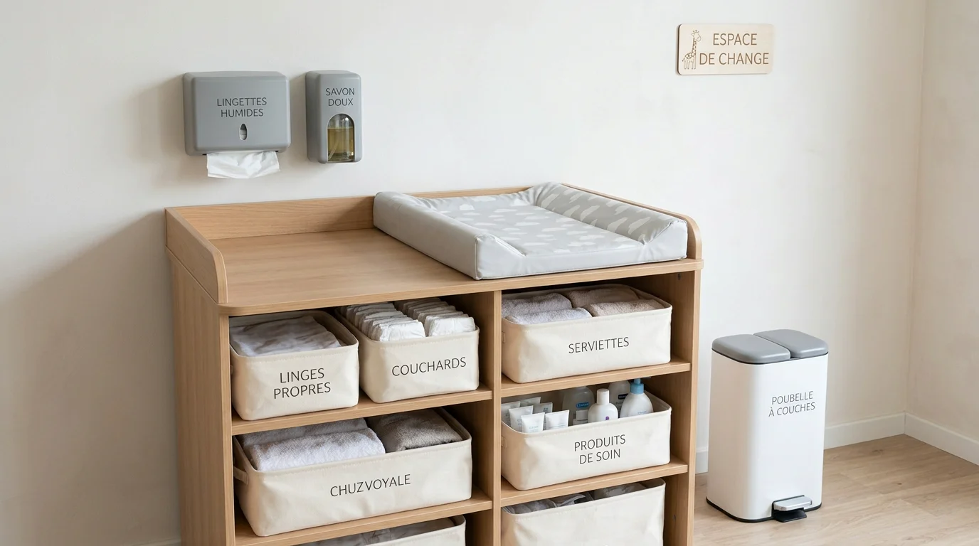 Matériel et mobilier pour équiper une salle de change en crèche