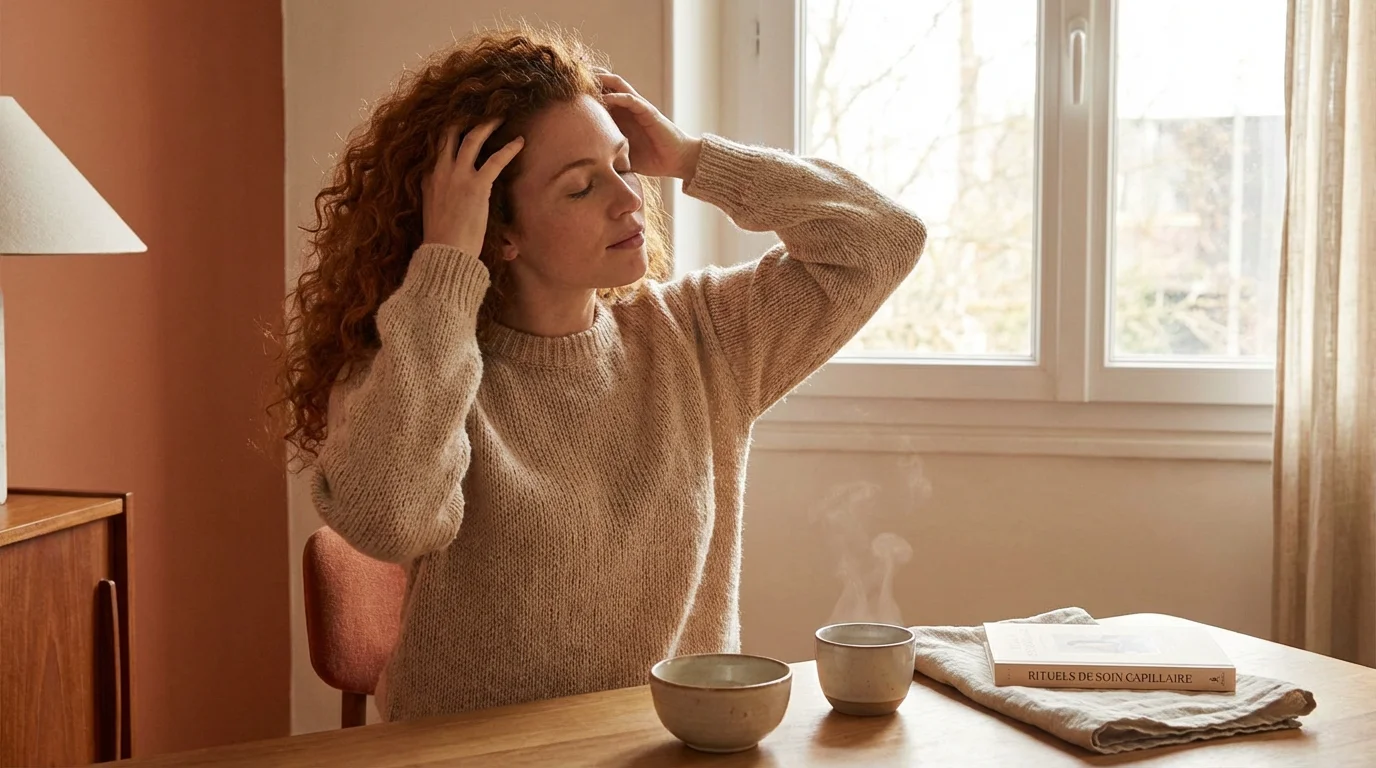 Femme pratiquant un massage crânien pour stimuler la pousse des cheveux