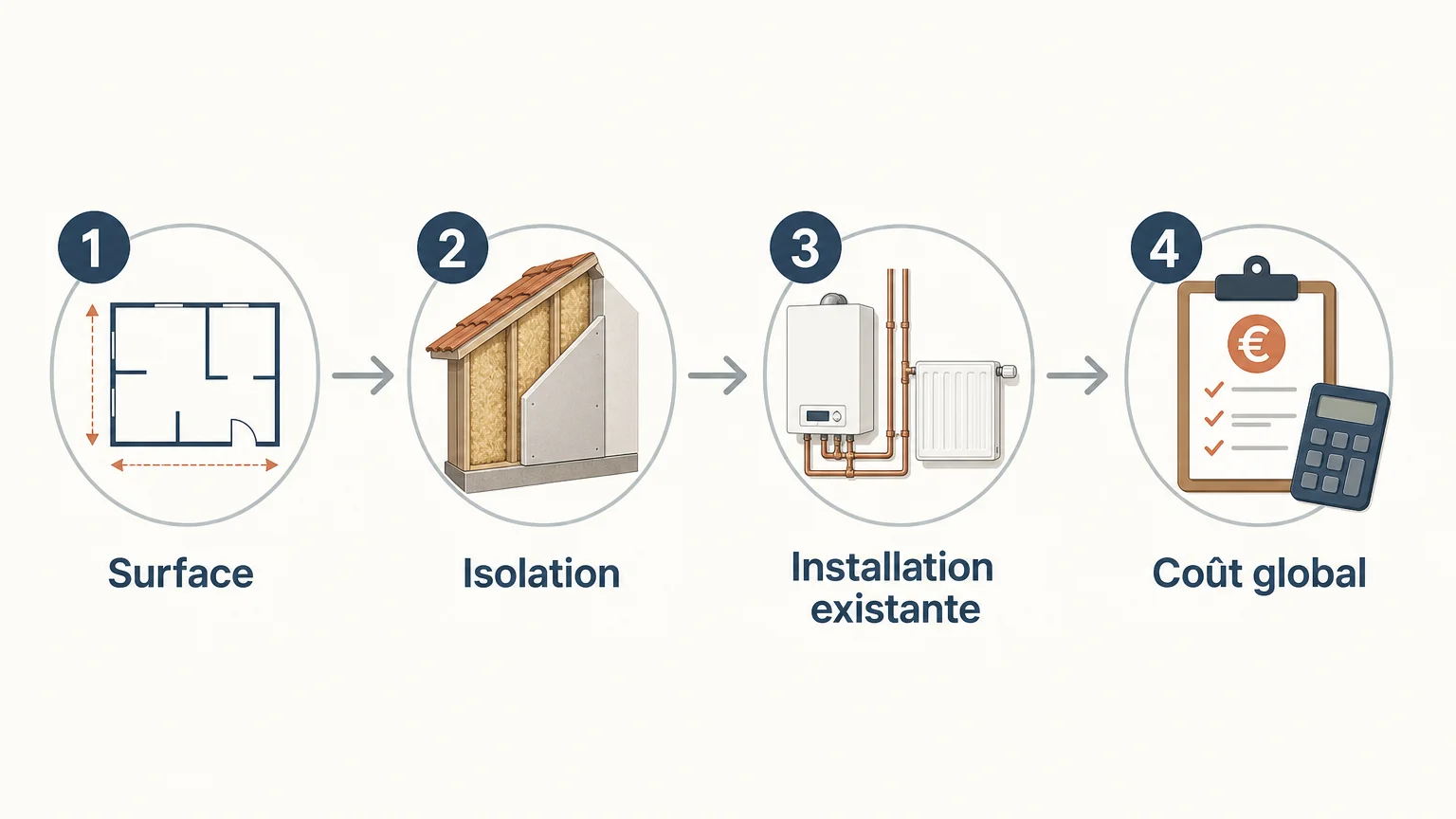 Infographie des quatre critères pour choisir un système de chauffage
