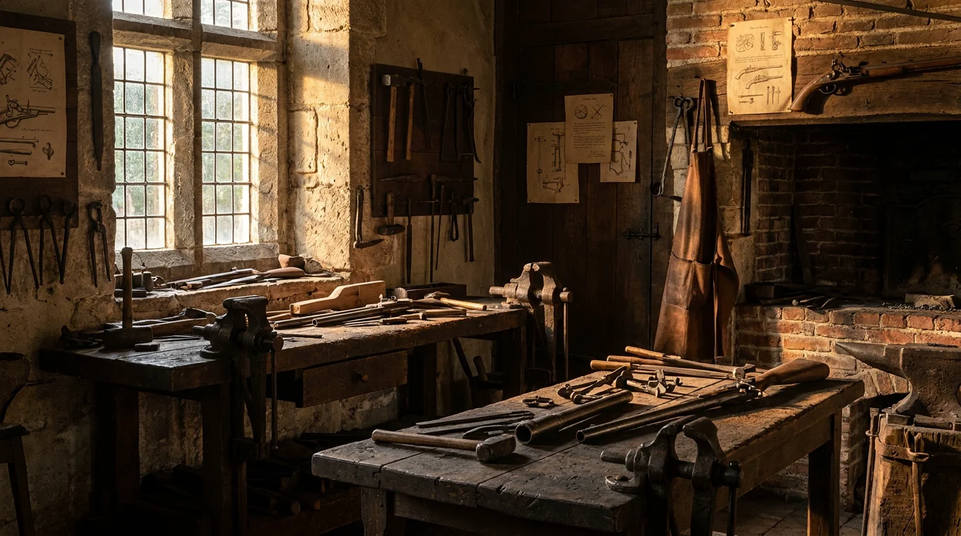 Atelier d'armurier historique évoquant les origines de Beretta à Brescia en Italie