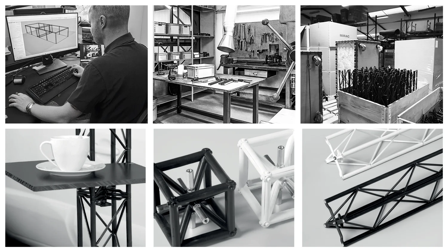Structures modulaires de salon et systèmes d’exposition avec cadres noirs, espaces de présentation et étagères