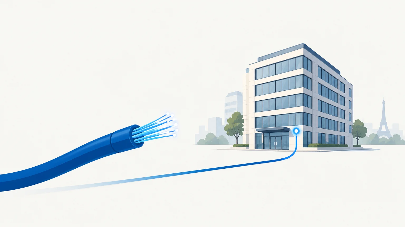 Illustration d’un câble fibre arrivant à un immeuble de bureaux