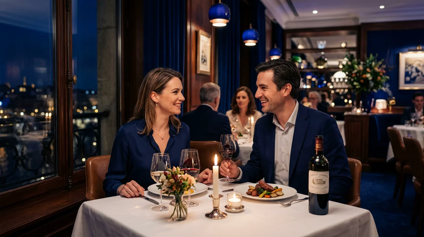 Couple dînant dans le restaurant d'un hôtel en soirée