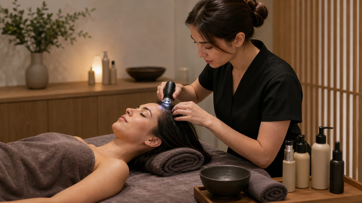 Diagnostic du cuir chevelu avant une séance de head spa japonais