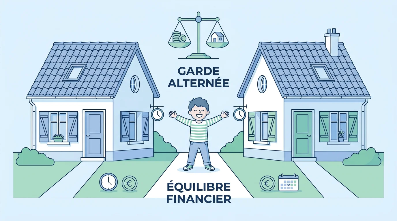 Illustration de la garde alternée avec un enfant entre deux foyers en France