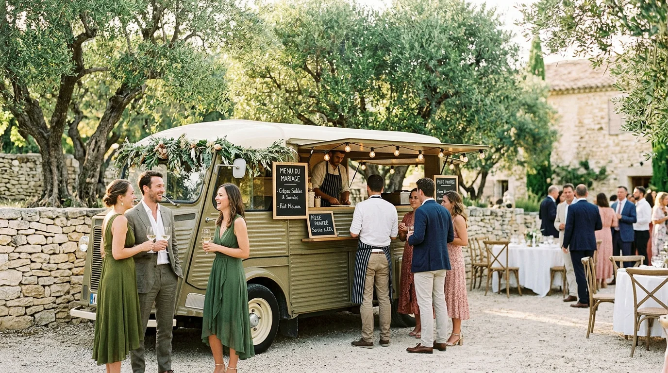 Food truck privatisé installé dans un domaine provençal lors d'un mariage