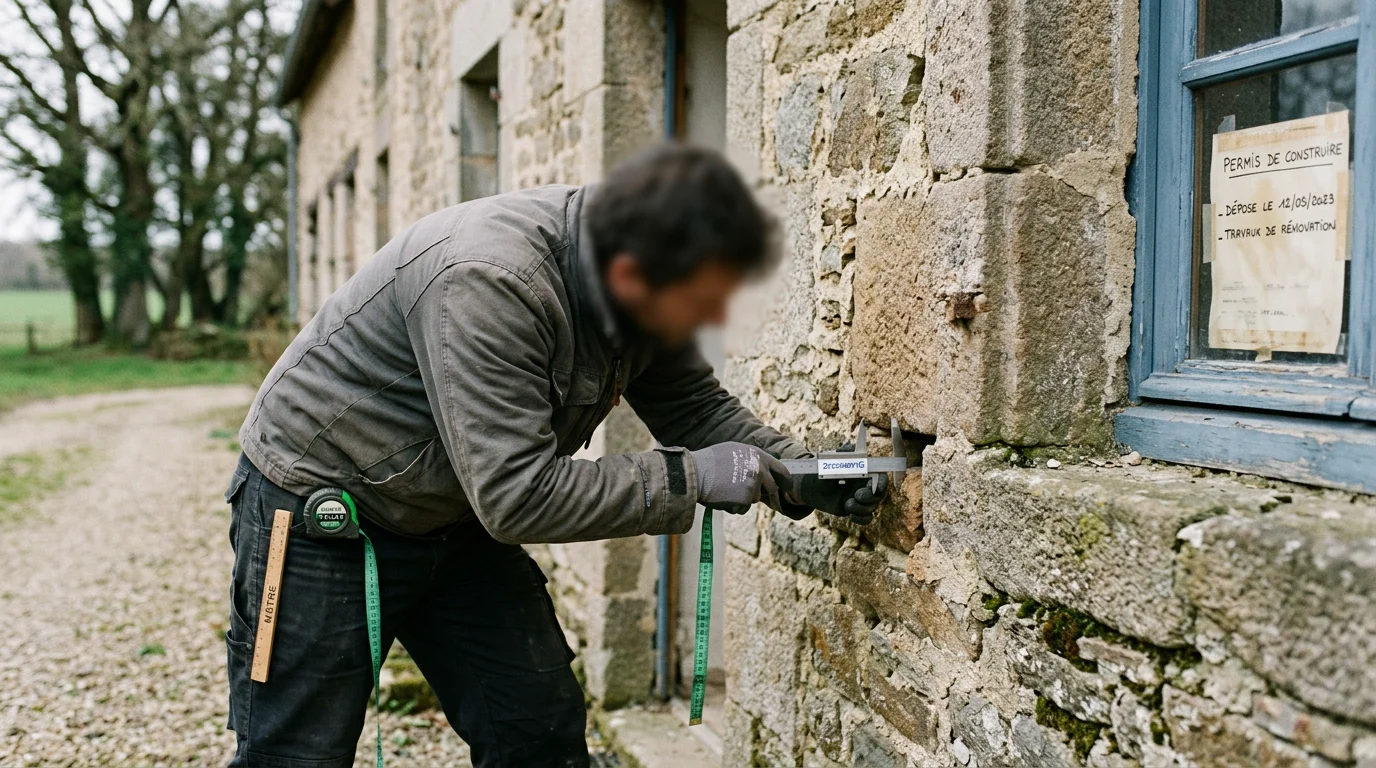 Contrôle technique d'un mur ancien lors d'un diagnostic immobilier