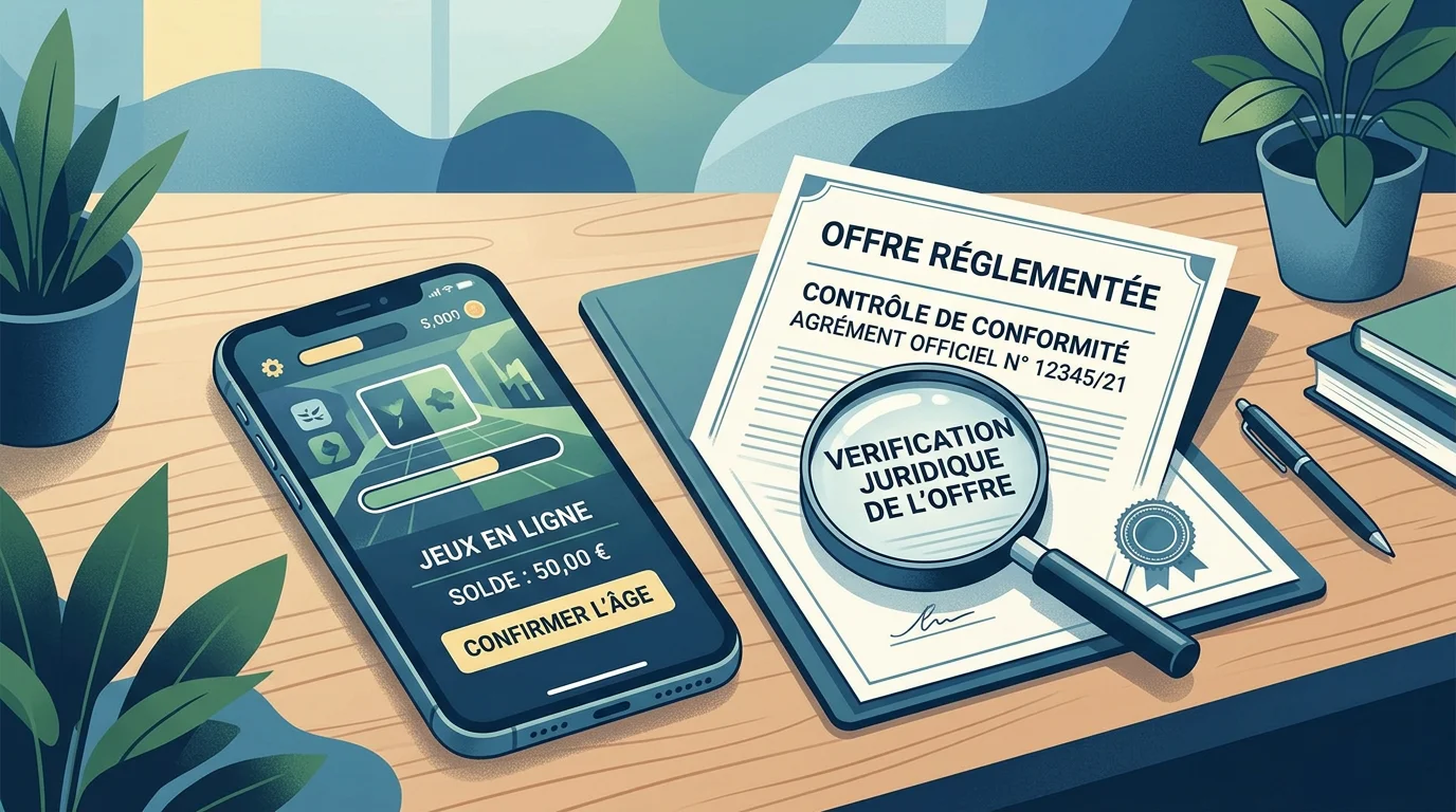 Illustration éditoriale d'un contrôle réglementaire d'une offre de casino en ligne en France