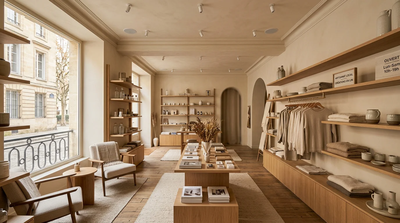 Intérieur d'une boutique moderne équipée d'enceintes de plafond discrètes